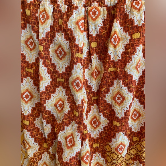 Miss Me: Orange, White and Burnt Red Hippie Festival Rayon Pants - Picture 15 of 17